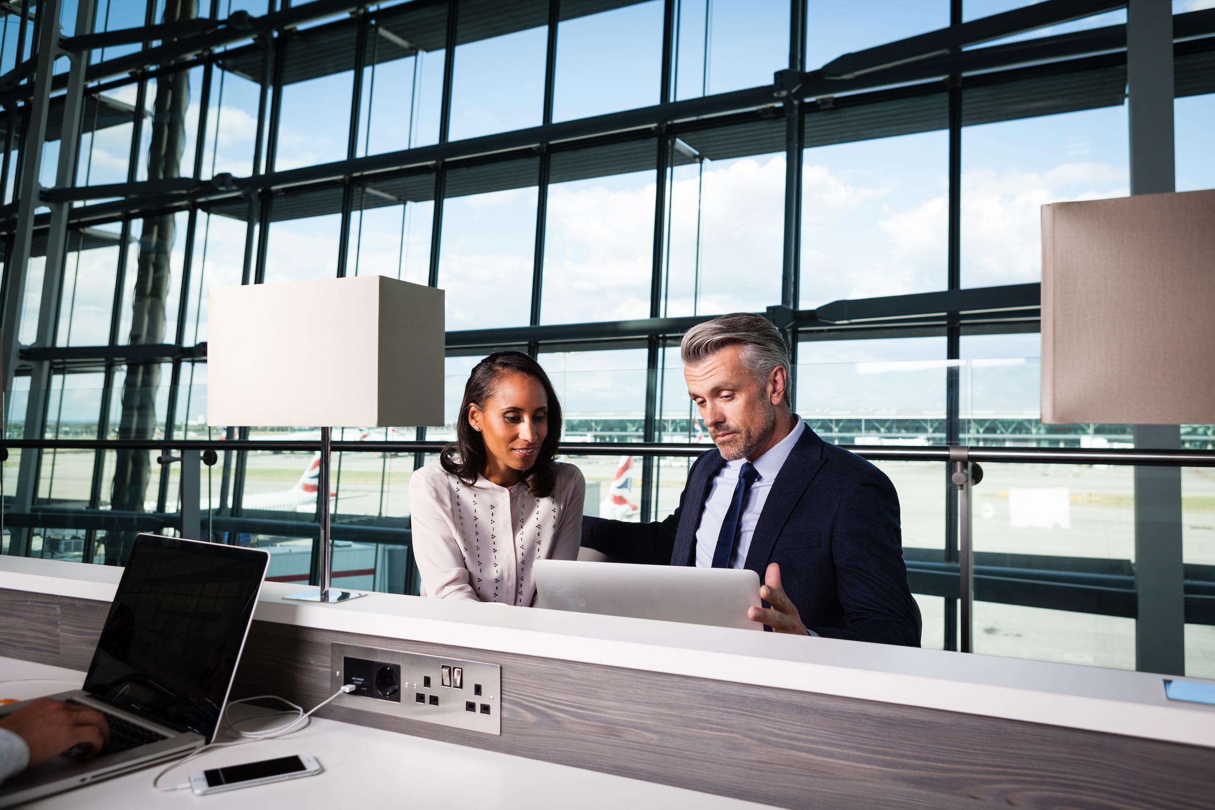 Club Aspire Heathrow Airport T5 Guests Using Work Bench