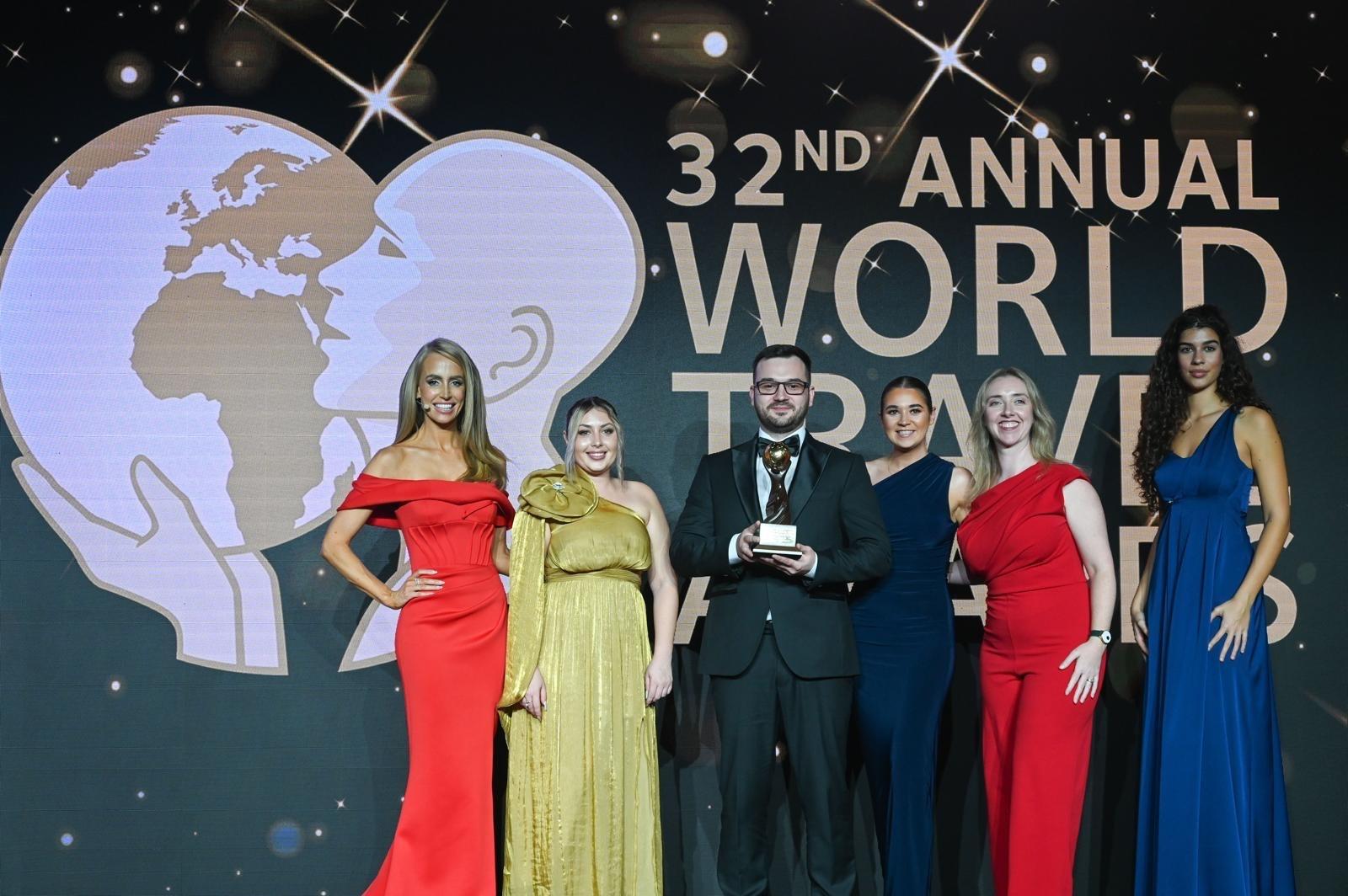 Europe's Leading Airport Lounge WTA 2025 Collecting Award on Stage